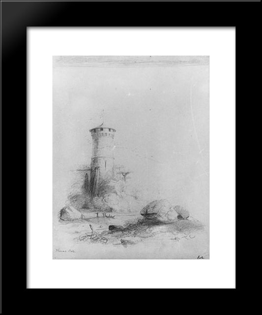 Landscape With Tower (From Mcguire Scrapbook) 20x24 Black Modern Wood Framed Art Print Poster by Cole, Thomas