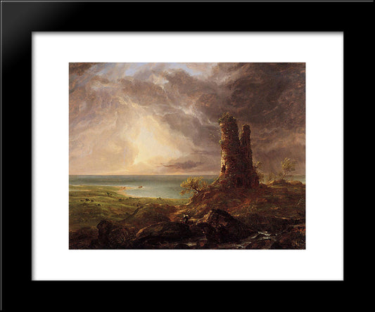 Romantic Landscape With Ruined Tower 20x24 Black Modern Wood Framed Art Print Poster by Cole, Thomas