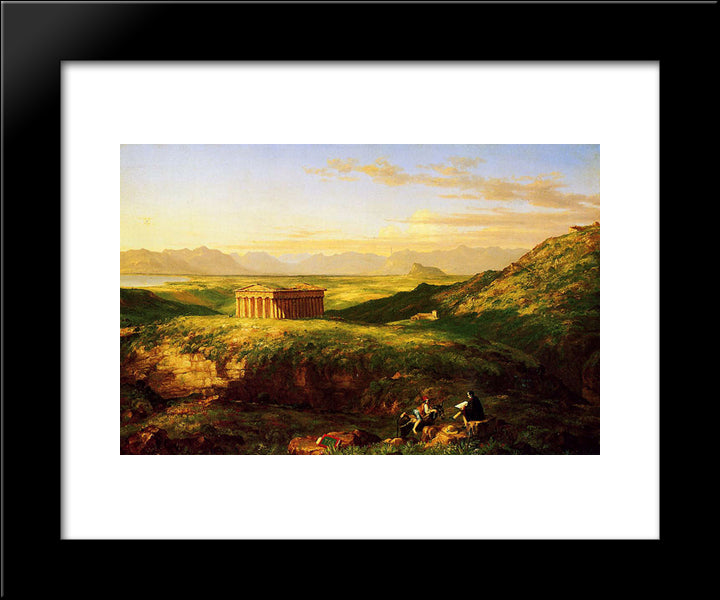 The Temple Of Segesta With The Artist Sketching 20x24 Black Modern Wood Framed Art Print Poster by Cole, Thomas