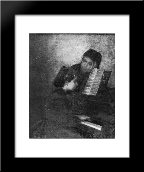 At The Piano 20x24 Black Modern Wood Framed Art Print Poster by Eakins, Thomas
