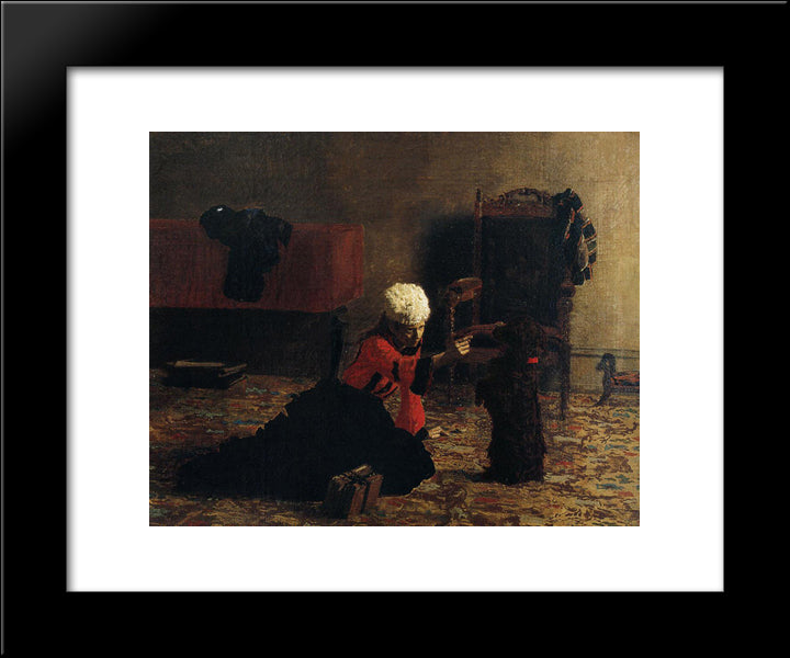 Elizabeth Crowell With A Dog 20x24 Black Modern Wood Framed Art Print Poster by Eakins, Thomas