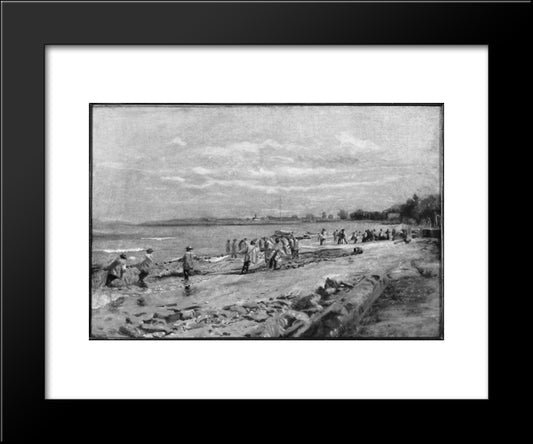 Hauling The Seine 20x24 Black Modern Wood Framed Art Print Poster by Eakins, Thomas