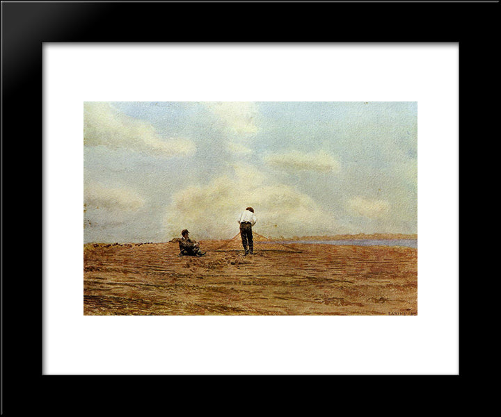 Mending The Net 20x24 Black Modern Wood Framed Art Print Poster by Eakins, Thomas