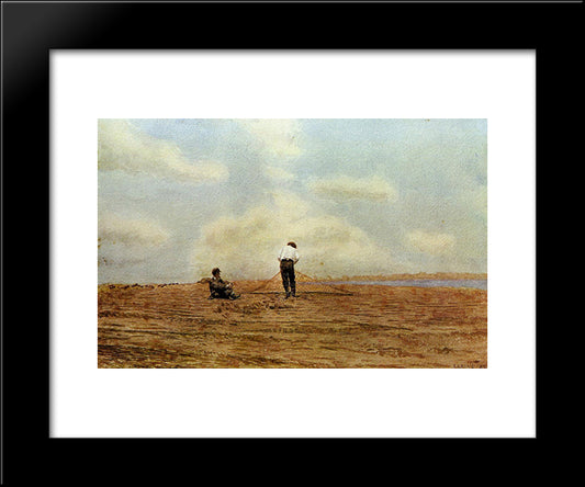 Mending The Net 20x24 Black Modern Wood Framed Art Print Poster by Eakins, Thomas