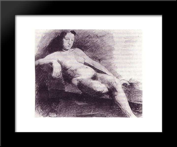Nude Woman Reclining On A Couch 20x24 Black Modern Wood Framed Art Print Poster by Eakins, Thomas