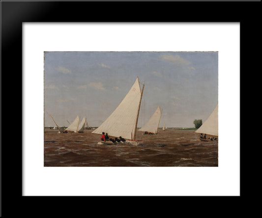 Sailboats Racing On The Delaware 20x24 Black Modern Wood Framed Art Print Poster by Eakins, Thomas