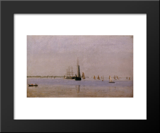 Ships And Sailboats On The Delaware 20x24 Black Modern Wood Framed Art Print Poster by Eakins, Thomas