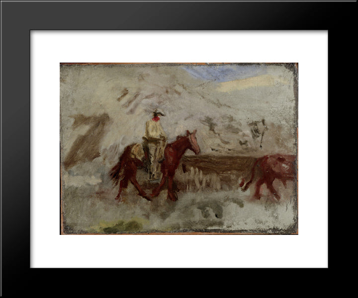 Sketch For Cowboys In The Badlands 20x24 Black Modern Wood Framed Art Print Poster by Eakins, Thomas