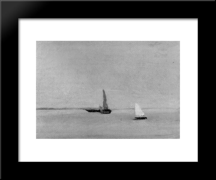 Study For Ships And Sailboats On The Delaware 20x24 Black Modern Wood Framed Art Print Poster by Eakins, Thomas