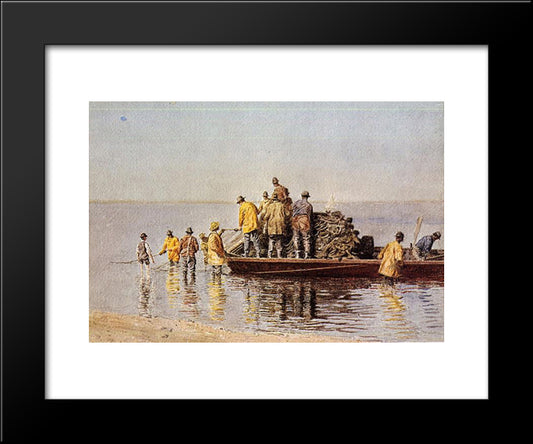 Taking Up The Net 20x24 Black Modern Wood Framed Art Print Poster by Eakins, Thomas