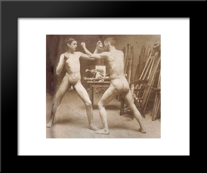 Two Nude Boys Boxing In Atelier 20x24 Black Modern Wood Framed Art Print Poster by Eakins, Thomas