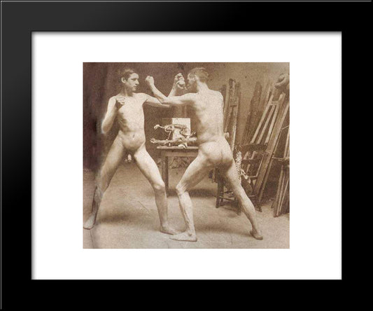 Two Nude Boys Boxing In Atelier 20x24 Black Modern Wood Framed Art Print Poster by Eakins, Thomas