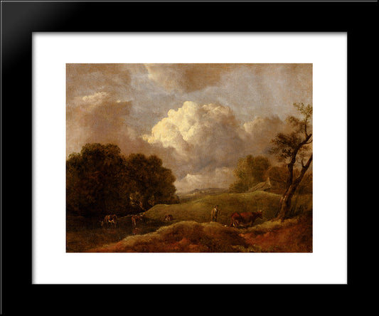 An Extensive Landscape With Cattle And A Drover 20x24 Black Modern Wood Framed Art Print Poster by Gainsborough, Thomas