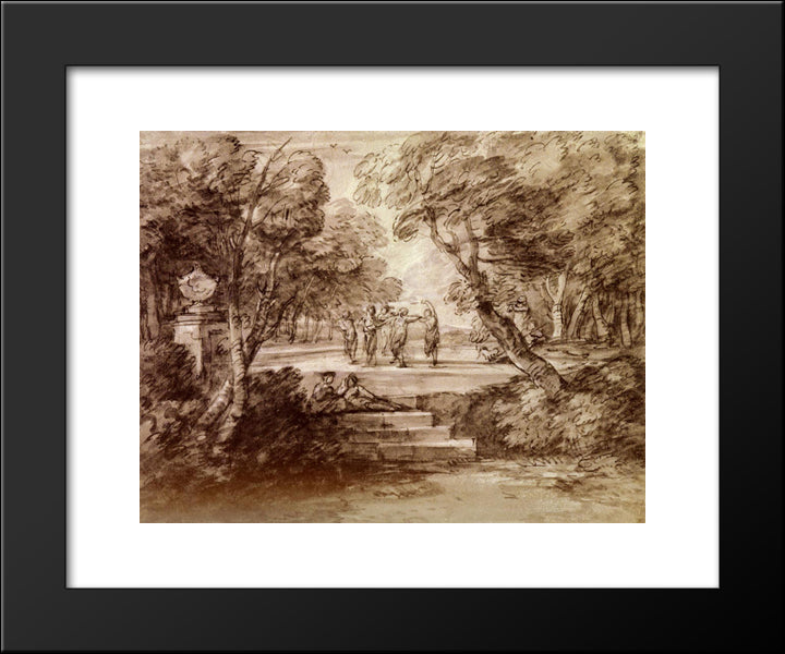 Dancers With Musicians In A Woodland Glade 20x24 Black Modern Wood Framed Art Print Poster by Gainsborough, Thomas