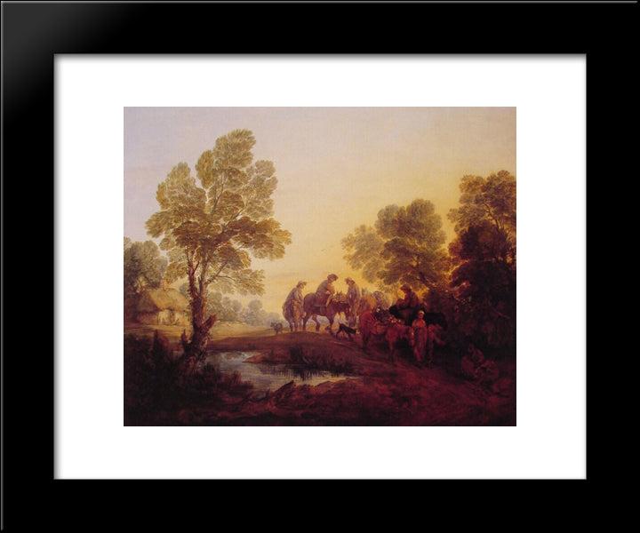 Evening Landscape Peasants And Mounted Figures 20x24 Black Modern Wood Framed Art Print Poster by Gainsborough, Thomas