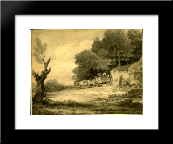 Figures With Cart At Roadside 20x24 Black Modern Wood Framed Art Print Poster by Gainsborough, Thomas