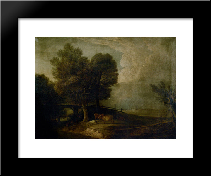 Figures With Cattle In A Landscape 20x24 Black Modern Wood Framed Art Print Poster by Gainsborough, Thomas