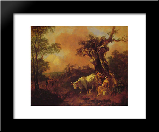 Landscape With A Woodcutter And Milkmaid 20x24 Black Modern Wood Framed Art Print Poster by Gainsborough, Thomas