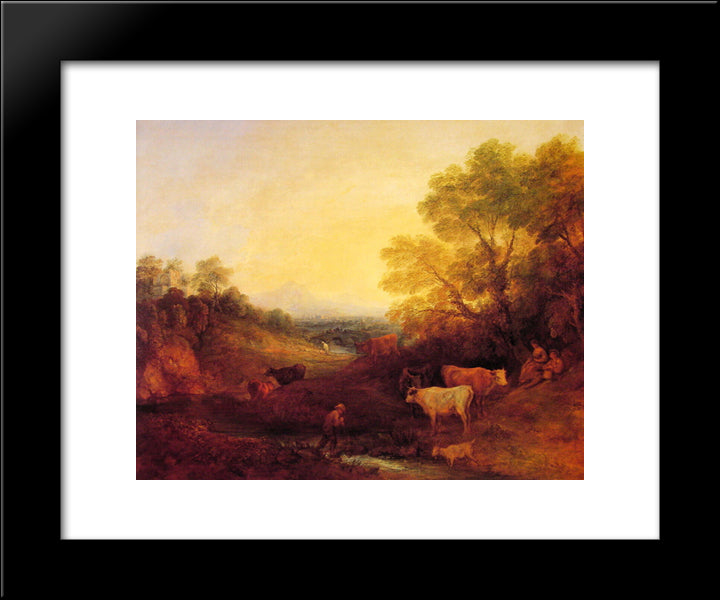 Landscape With Cattle 20x24 Black Modern Wood Framed Art Print Poster by Gainsborough, Thomas