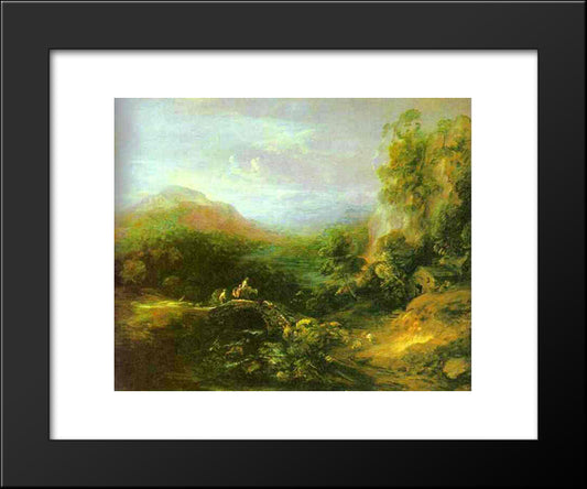 Mountain Landscape With Peasants Crossing A Bridge 20x24 Black Modern Wood Framed Art Print Poster by Gainsborough, Thomas