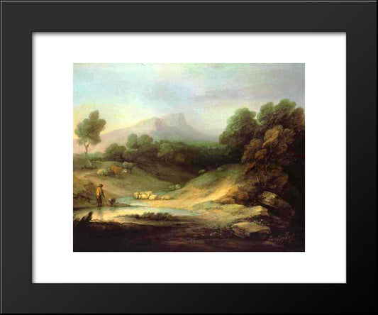 Mountain Landscape With Shepherd 20x24 Black Modern Wood Framed Art Print Poster by Gainsborough, Thomas