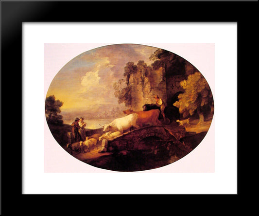 River Landscape With Rustic Lovers 20x24 Black Modern Wood Framed Art Print Poster by Gainsborough, Thomas