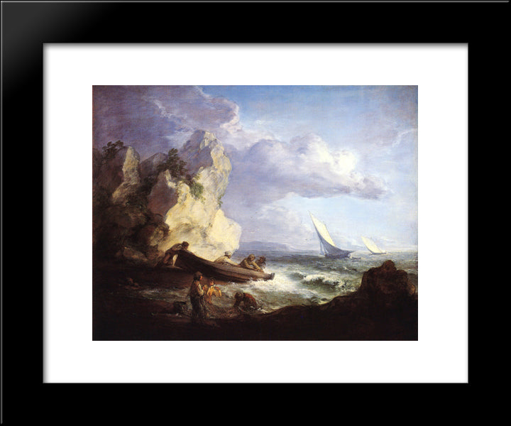 Seashore With Fishermen 20x24 Black Modern Wood Framed Art Print Poster by Gainsborough, Thomas