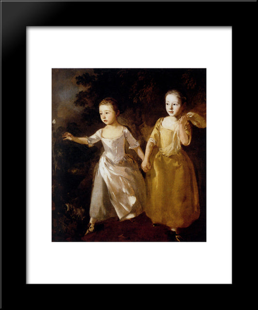 The Painter'S Daughters Chasing A Butterfly 20x24 Black Modern Wood Framed Art Print Poster by Gainsborough, Thomas