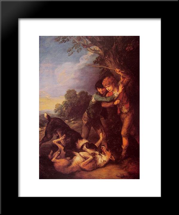 Two Shepherd Boys With Dogs Fighting 20x24 Black Modern Wood Framed Art Print Poster by Gainsborough, Thomas