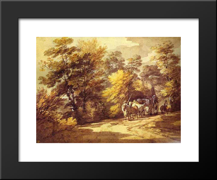 Wooded Landscape With A Waggon In The Shade 20x24 Black Modern Wood Framed Art Print Poster by Gainsborough, Thomas