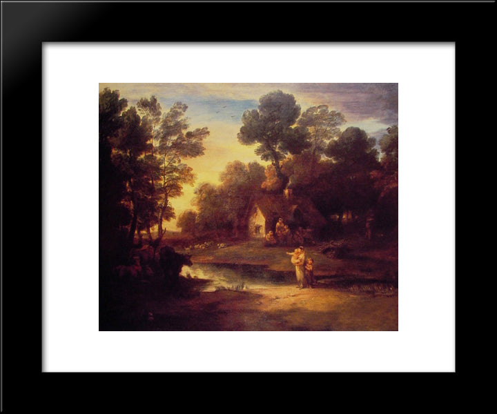 Wooded Landscape With Cattle By A Pool And A Cottage At Evening 20x24 Black Modern Wood Framed Art Print Poster by Gainsborough, Thomas