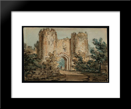 A Gateway With Two Round Towers 20x24 Black Modern Wood Framed Art Print Poster by Girtin, Thomas