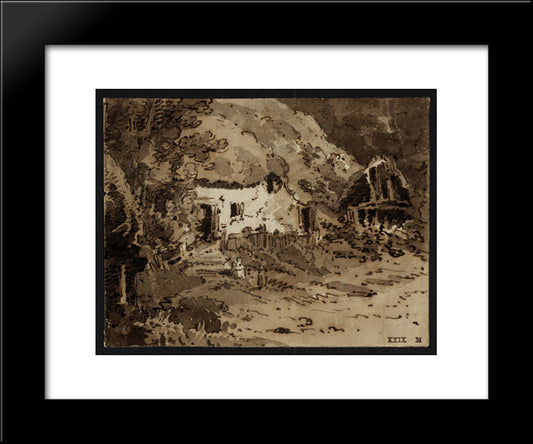 A Thatched Cottage Among Trees 20x24 Black Modern Wood Framed Art Print Poster by Girtin, Thomas