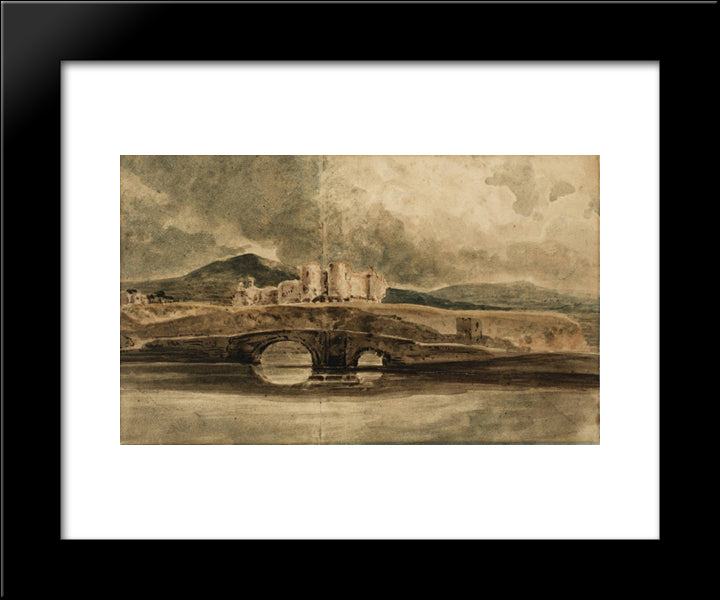 Rhyddlan Castle And Bridge 20x24 Black Modern Wood Framed Art Print Poster by Girtin, Thomas