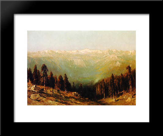 A View Of The Hetch Hetchy Valley With Deer In The Foreground And Mount Conness In The Distance 20x24 Black Modern Wood Framed Art Print Poster by Hill, Thomas