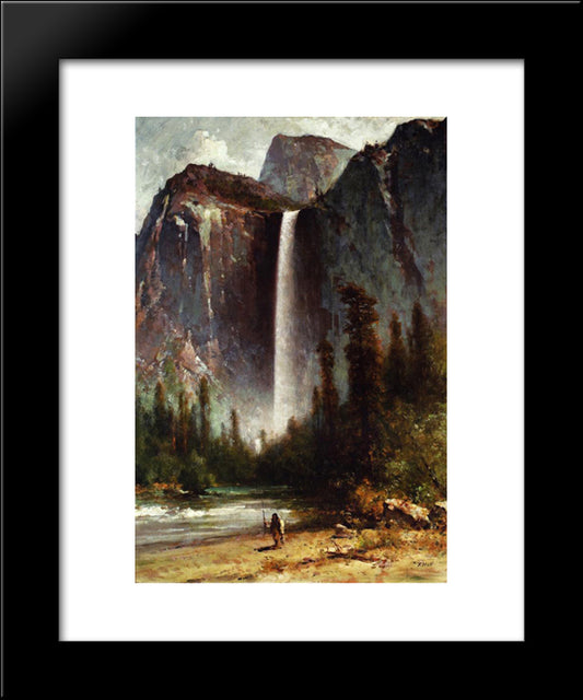 Ahwahneechee - Piute Indian At Bridal Veil Falls, Yosemite 20x24 Black Modern Wood Framed Art Print Poster by Hill, Thomas