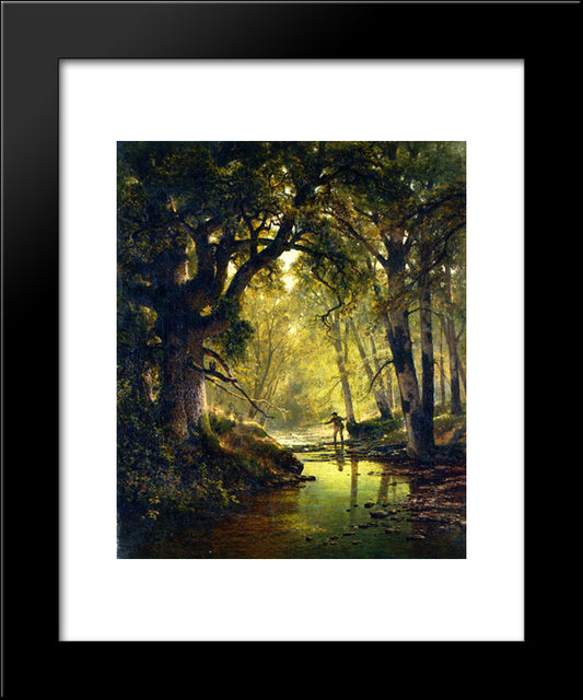 Angler In A Forest Interior 20x24 Black Modern Wood Framed Art Print Poster by Hill, Thomas