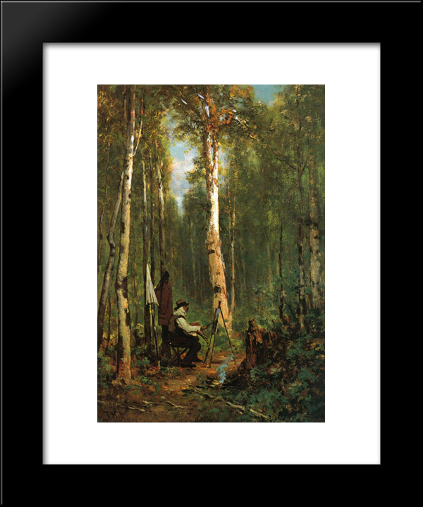 Artist At His Easel In The Woods 20x24 Black Modern Wood Framed Art Print Poster by Hill, Thomas