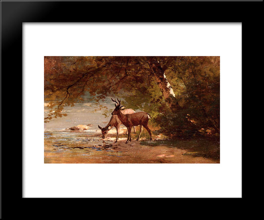 Deer In A Landscape 20x24 Black Modern Wood Framed Art Print Poster by Hill, Thomas