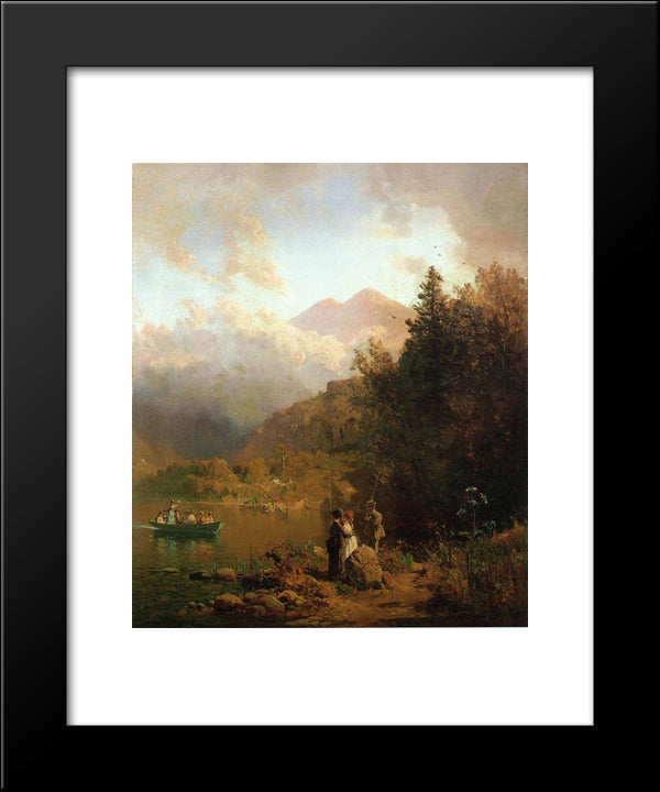 Fishing Party In The Mountains 20x24 Black Modern Wood Framed Art Print Poster by Hill, Thomas