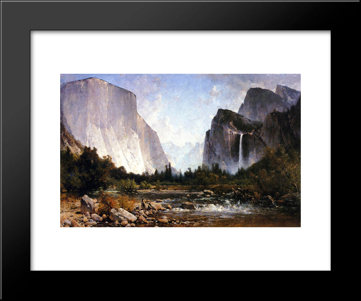 Fishing The Merced River 20x24 Black Modern Wood Framed Art Print Poster by Hill, Thomas