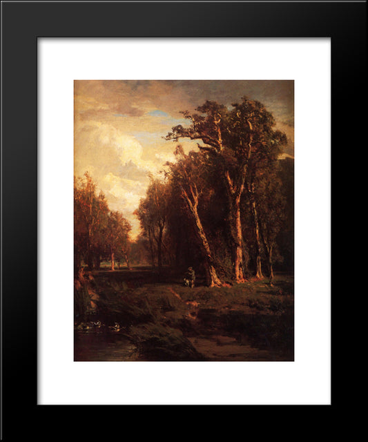 Hunter With Dog Jumping A Flock 20x24 Black Modern Wood Framed Art Print Poster by Hill, Thomas