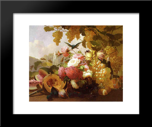 Still Life With Roses And Wine Glasses 20x24 Black Modern Wood Framed Art Print Poster by Hill, Thomas