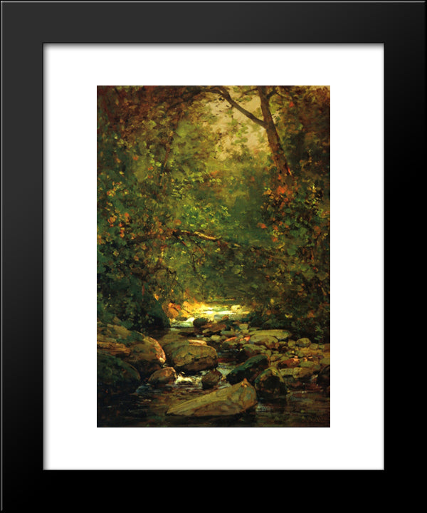 Stream In Forest Winter 20x24 Black Modern Wood Framed Art Print Poster by Hill, Thomas