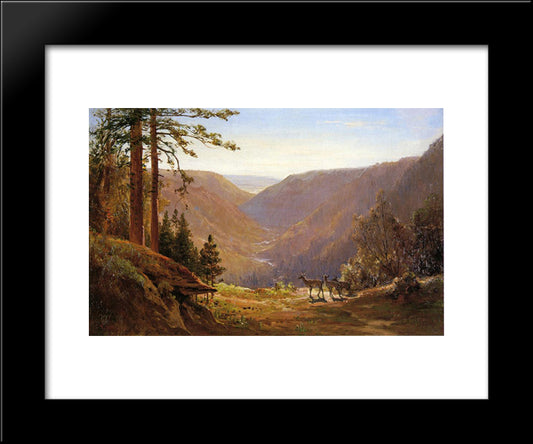 Valley With Deer 20x24 Black Modern Wood Framed Art Print Poster by Hill, Thomas