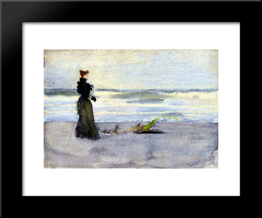 Edwardian Woman On The Beach 20x24 Black Modern Wood Framed Art Print Poster by Anshutz, Thomas Pollock