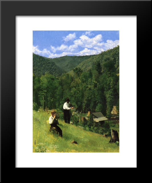 The Farmer And His Son At Harvesting 20x24 Black Modern Wood Framed Art Print Poster by Anshutz, Thomas Pollock