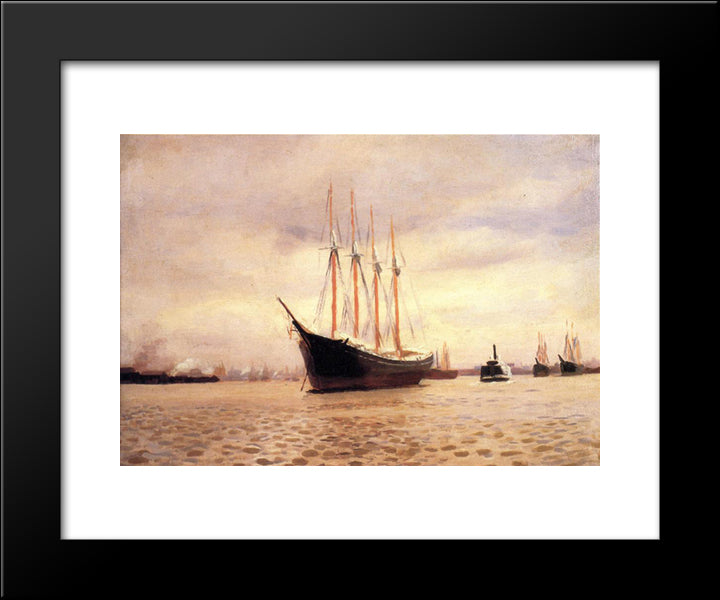 The Visit Of The Beggar And Her Child On The Delaware At Tacony 20x24 Black Modern Wood Framed Art Print Poster by Anshutz, Thomas Pollock