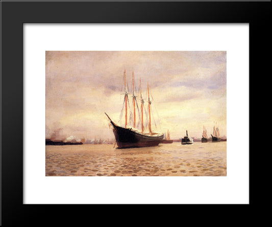 The Visit Of The Beggar And Her Child On The Delaware At Tacony 20x24 Black Modern Wood Framed Art Print Poster by Anshutz, Thomas Pollock