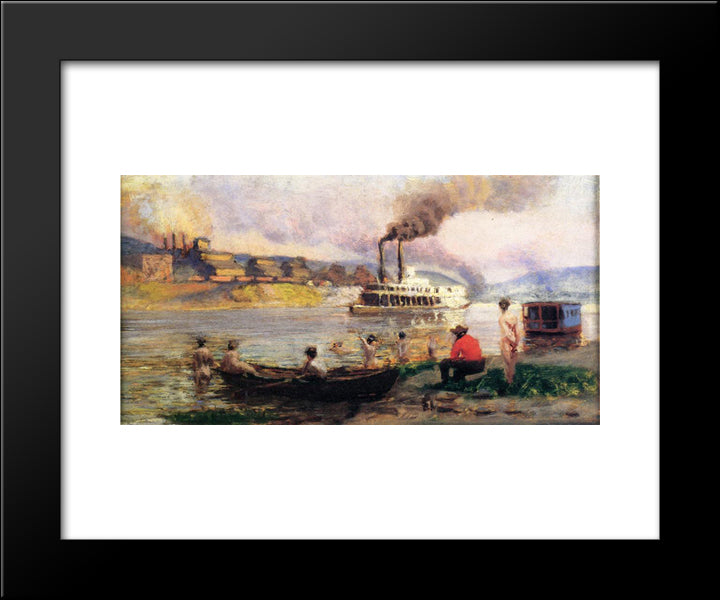 The Visit Of The Beggar And Her Child Steamboat On The Ohio 20x24 Black Modern Wood Framed Art Print Poster by Anshutz, Thomas Pollock